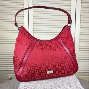 Chic Y2K Liz & Co Red Geometric Jacquard Hobo Bag Shoulder Bag Silver Hardware
